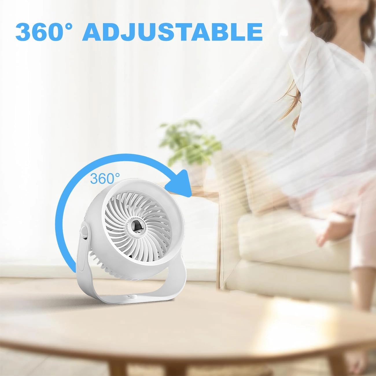 Portable Desk Fan - 6000Mha Battery 4 Speeds 360° Rotatable