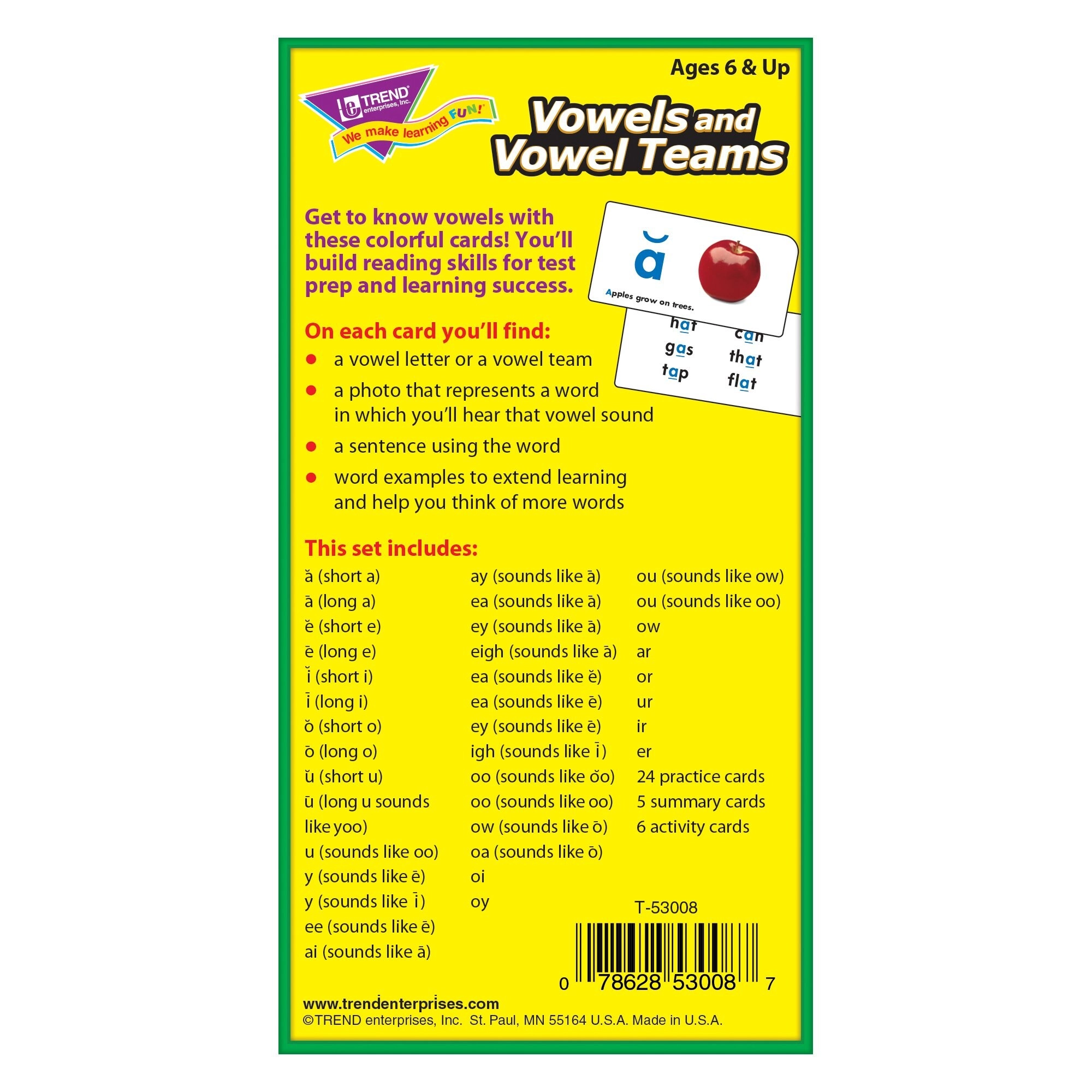 Vowels and Vowel Teams Skill Drill Flash Cards - Ages 6 and Up 72 pieces