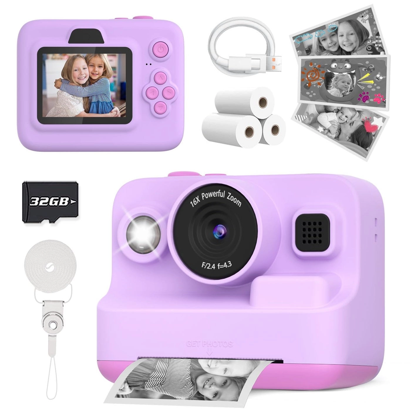 Instant Print Camera - 2.4in 1080P 32G