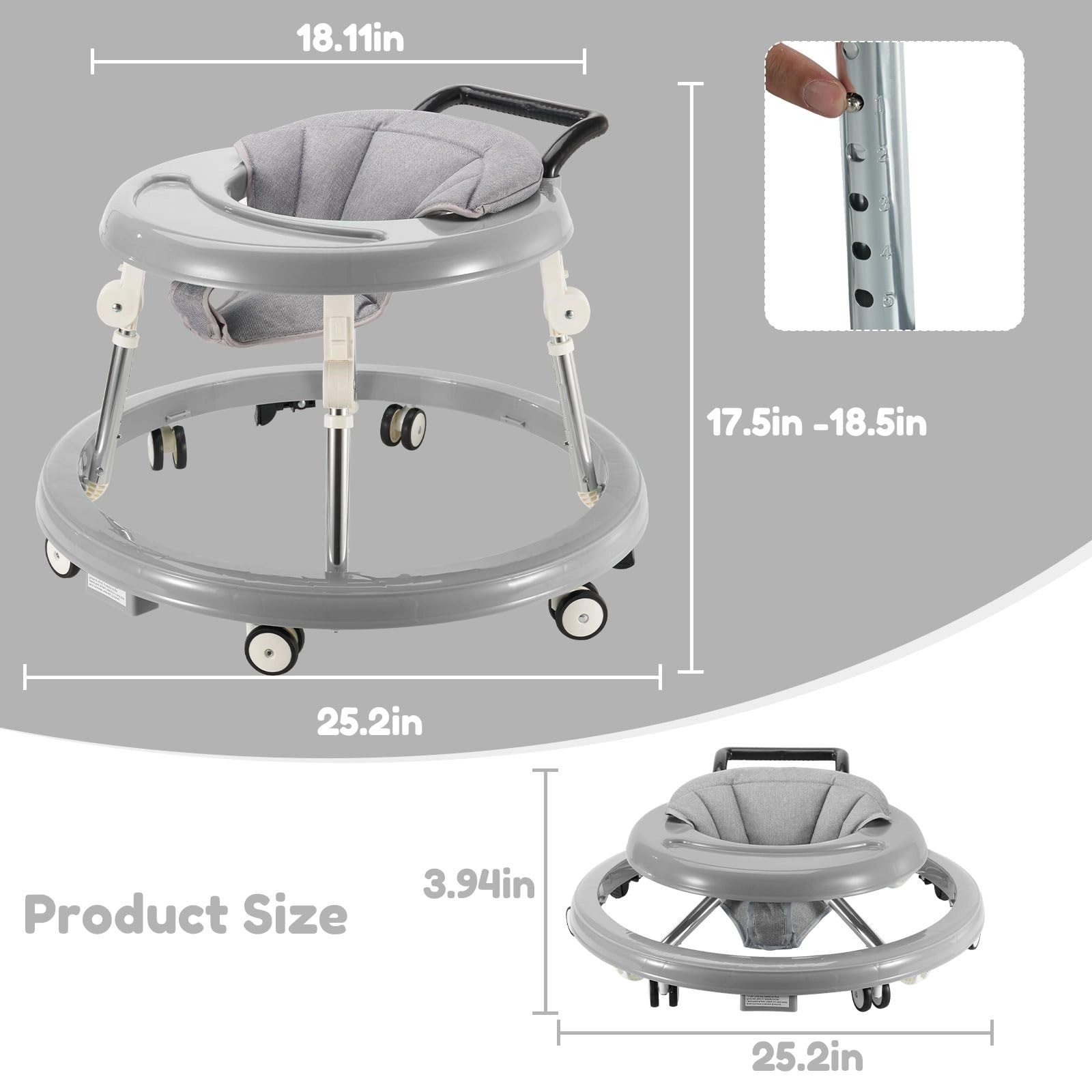 Baby Walker - Foldable 5-Position Height Adjustable