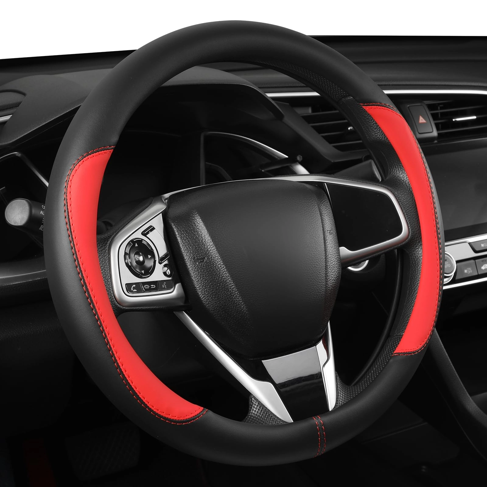 szttswamp Steering Wheel Cover - Microfiber Leather 14.5-15 inch Black&Red