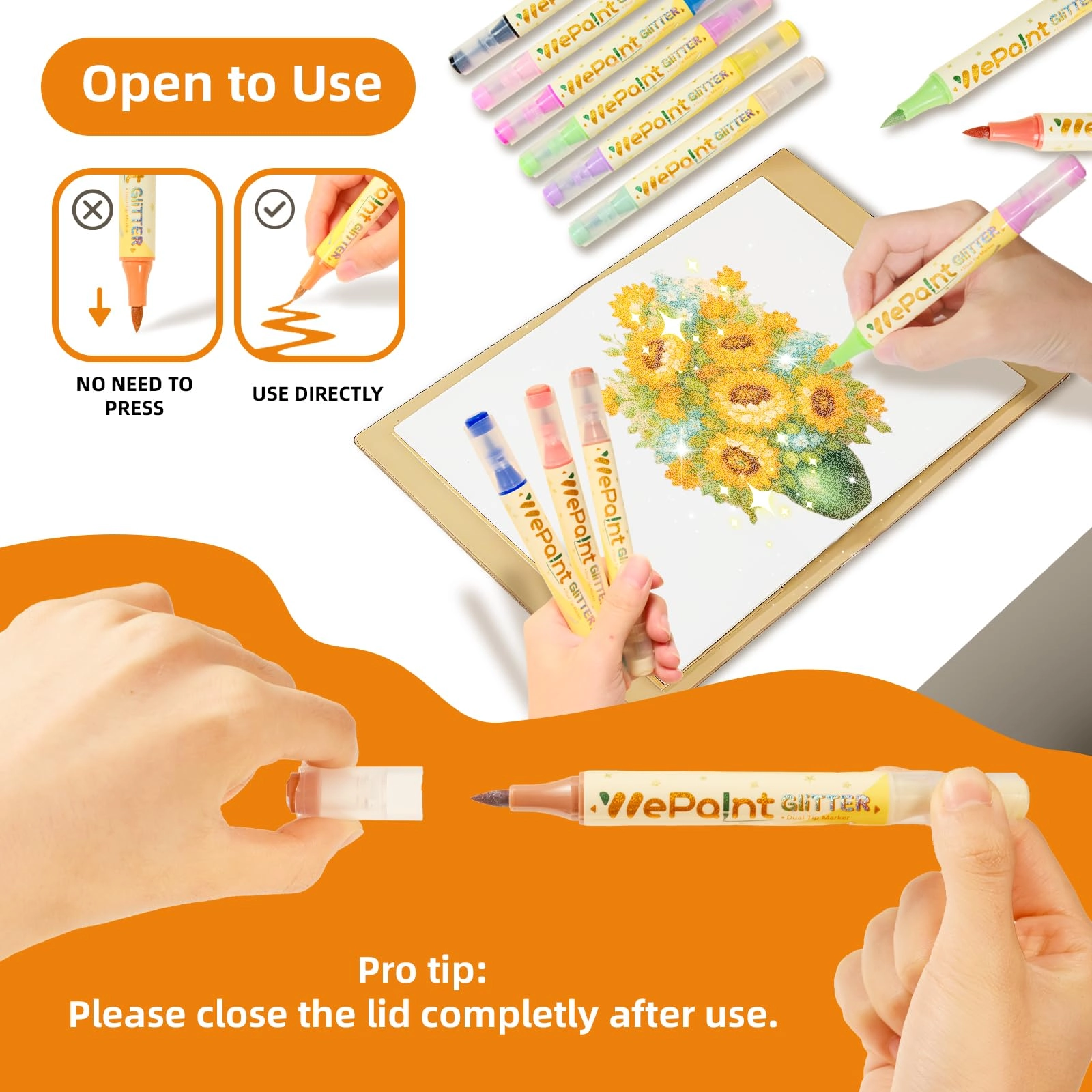 Glitter Markers - Multicolor Dual-tip Brush