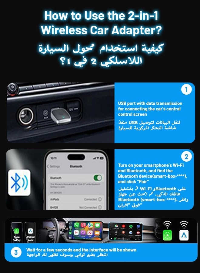 Wireless CarPlay Adapter - 2-in-1 Plug and Play