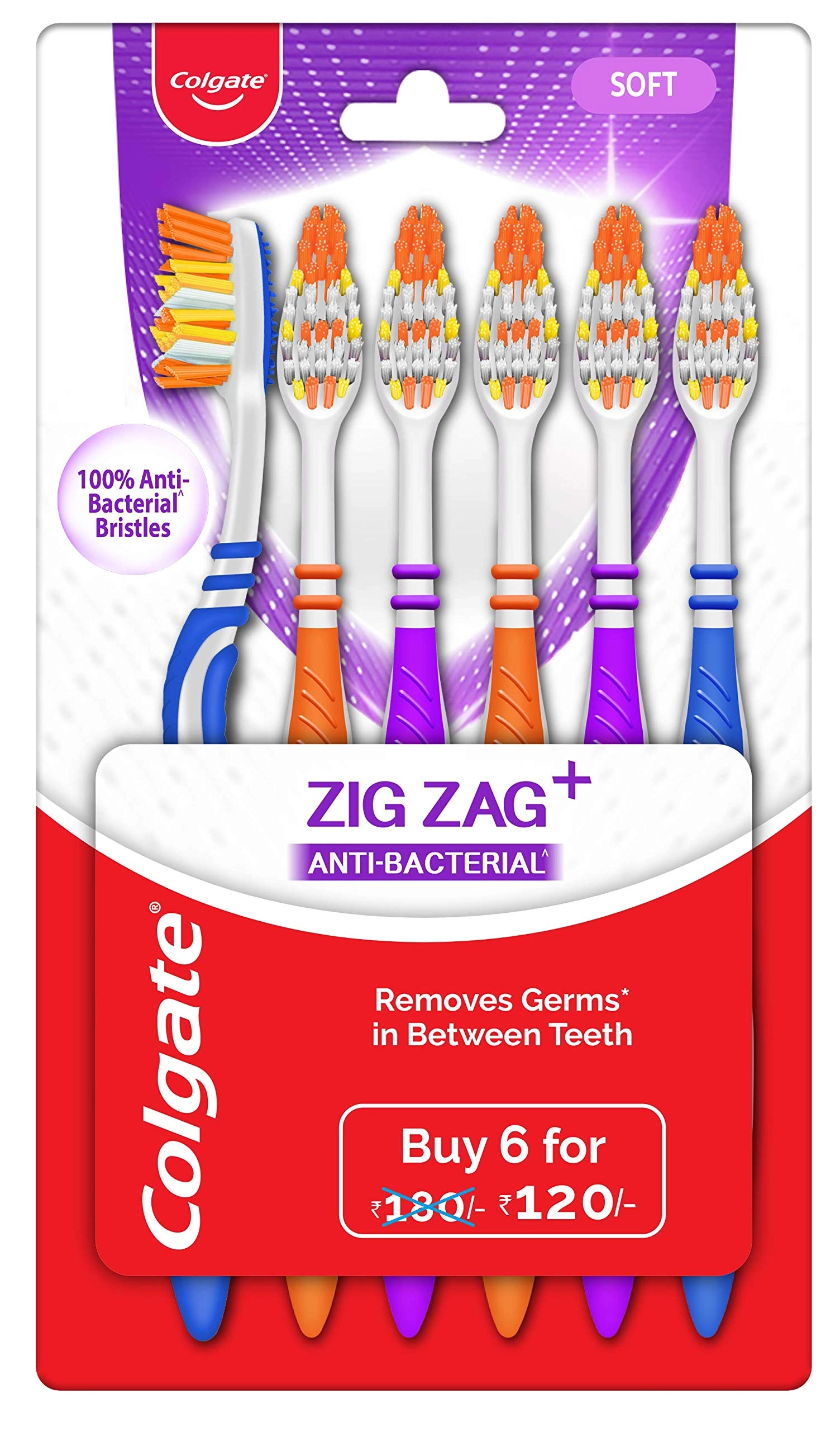 Colgate-Palmolive (India) Ltd ZigZag Anti-Bacterial - Soft 6-Piece Pack