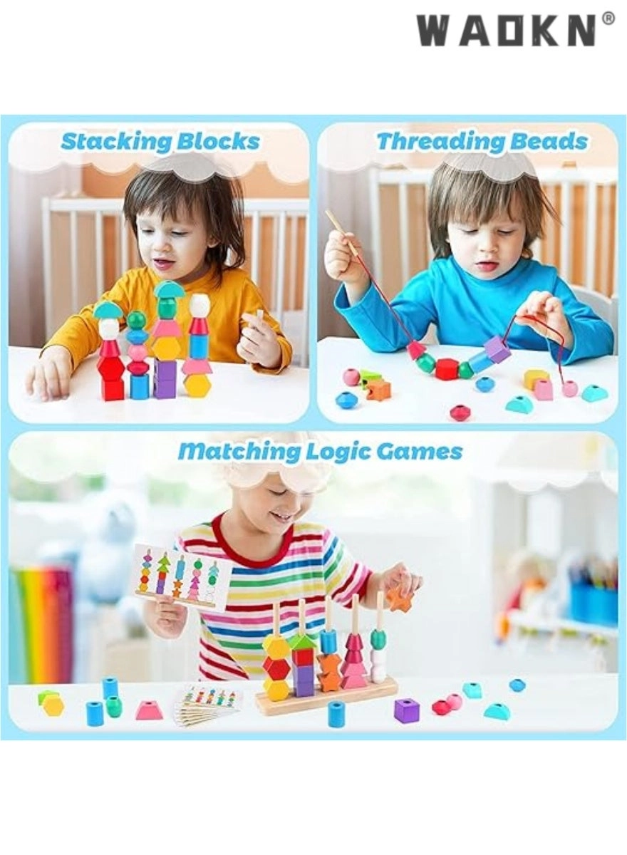 Wooden Beads Sequencing Toy Set - 2 3 4 5 Year Old
