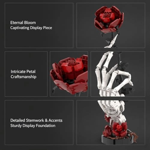 Skull Hand Red Rose - 12IN H ABS