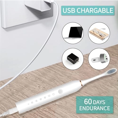 Sonic Electric Toothbrush - USB Rechargeable 4 Brush Heads 6 Cleaning Modes