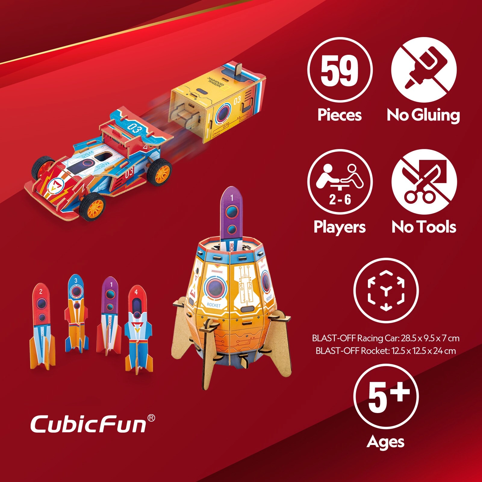 Blast-Off Rocket - 23 cm + Racing Car - 12.5 cm