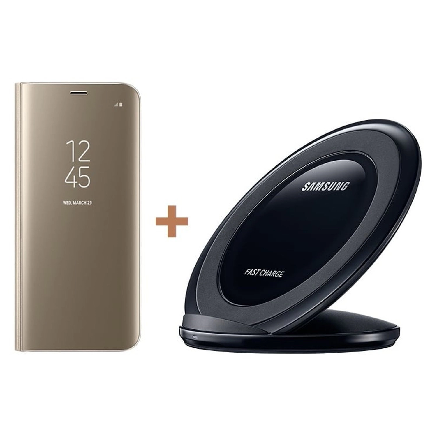Samsung Clear View Standing Cover + Universal Wireless Charging Stand for Galaxy S8+