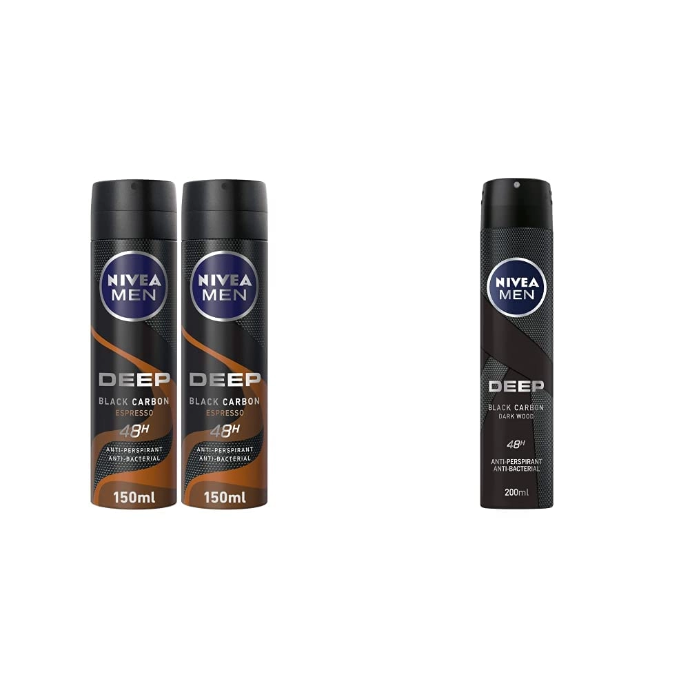 NIVEA Men Deep Black Carbon Espresso - 150ML Pack Of 2 + Men Deodorant Deep Spray - 200ml