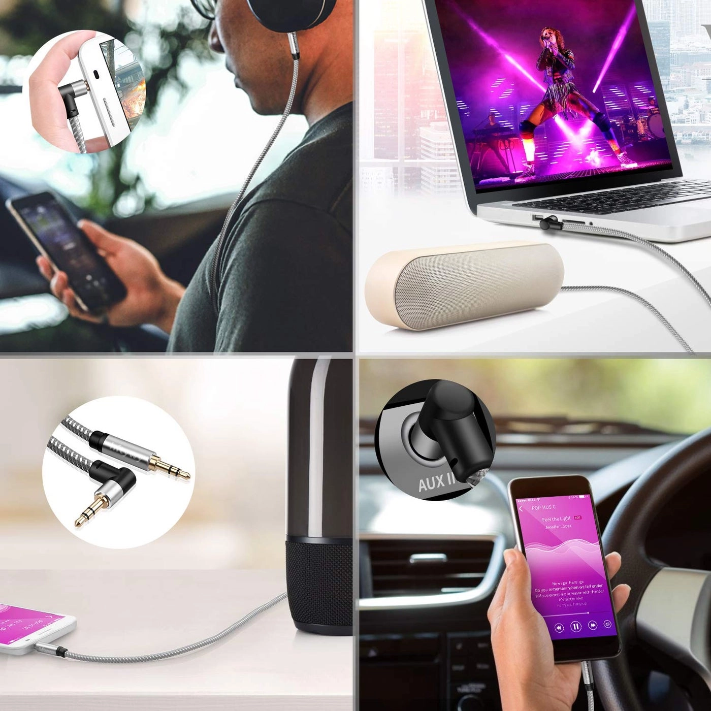 Aux Cord for Car, Home Stereos, Speakers, Tablets - 3.5mm 30 ft