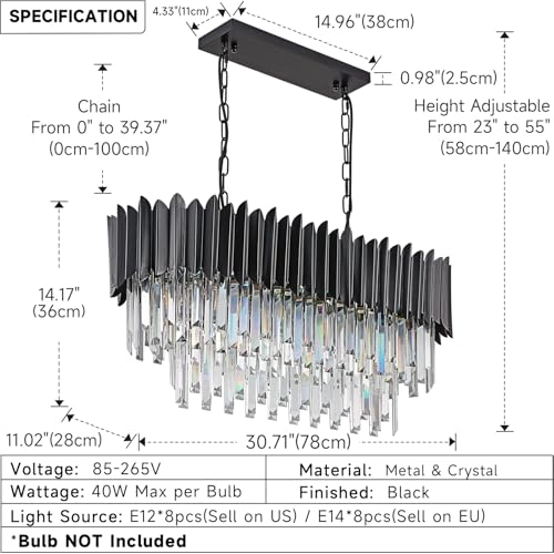 Crystal Pendant Light - 8 x E14 80x30 cm