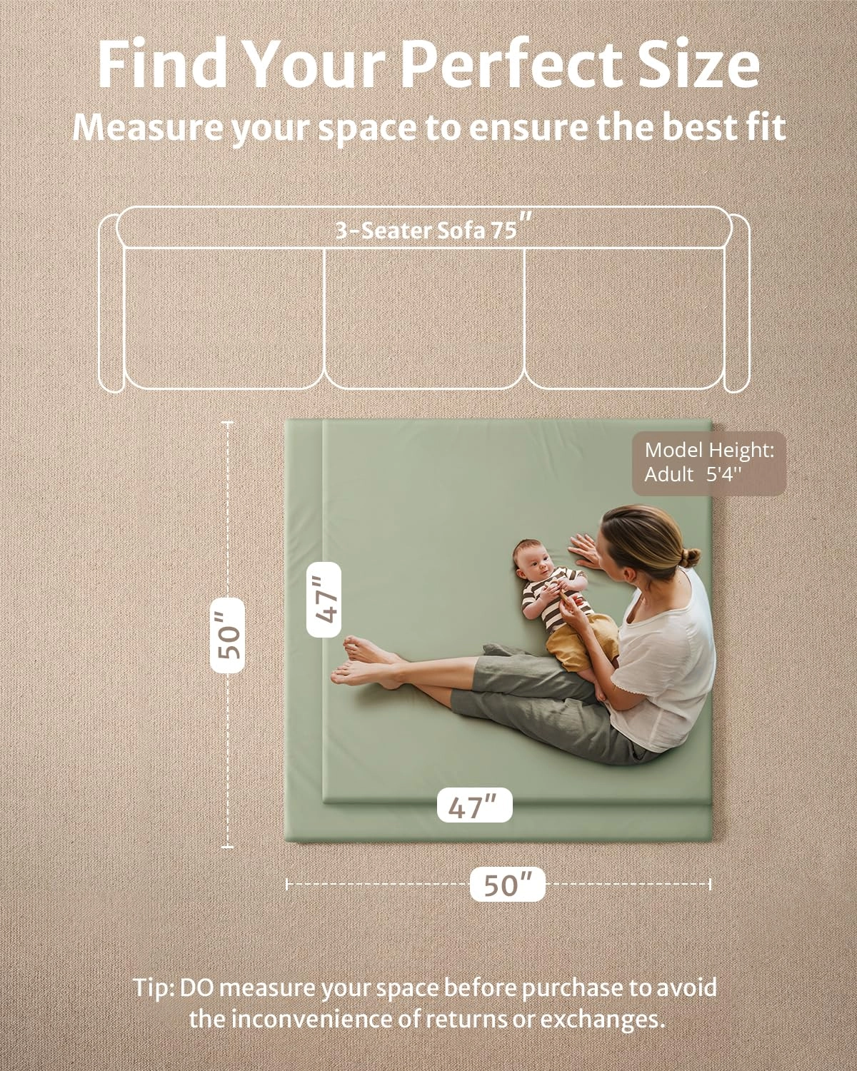 Vegan Leather Baby Play Mat - 50x50 Taupe