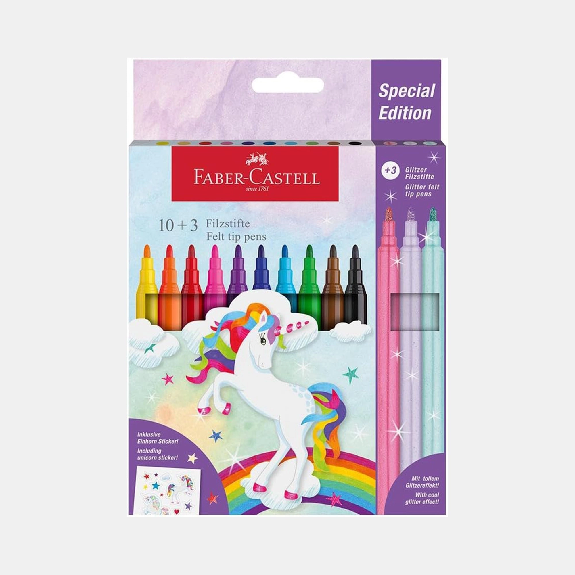 Faber-Castell Unicorn Colour Pencils - 10 Colours With 3 Glitter Colours