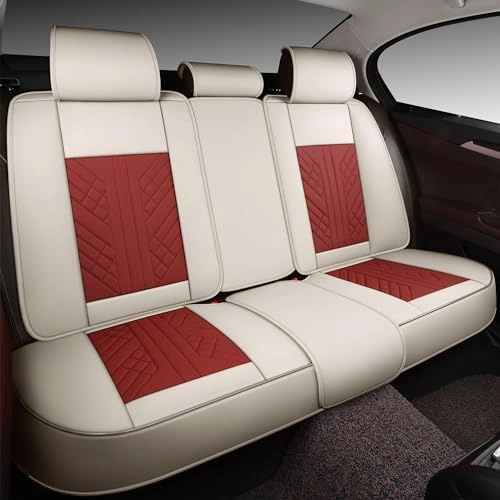 Bench Seat Cover - Premium Faux Leather White And Red Universal Fit