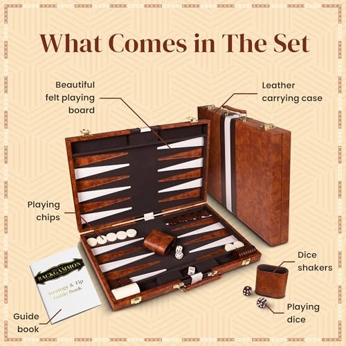 Backgammon Set - Leather Brown Medium