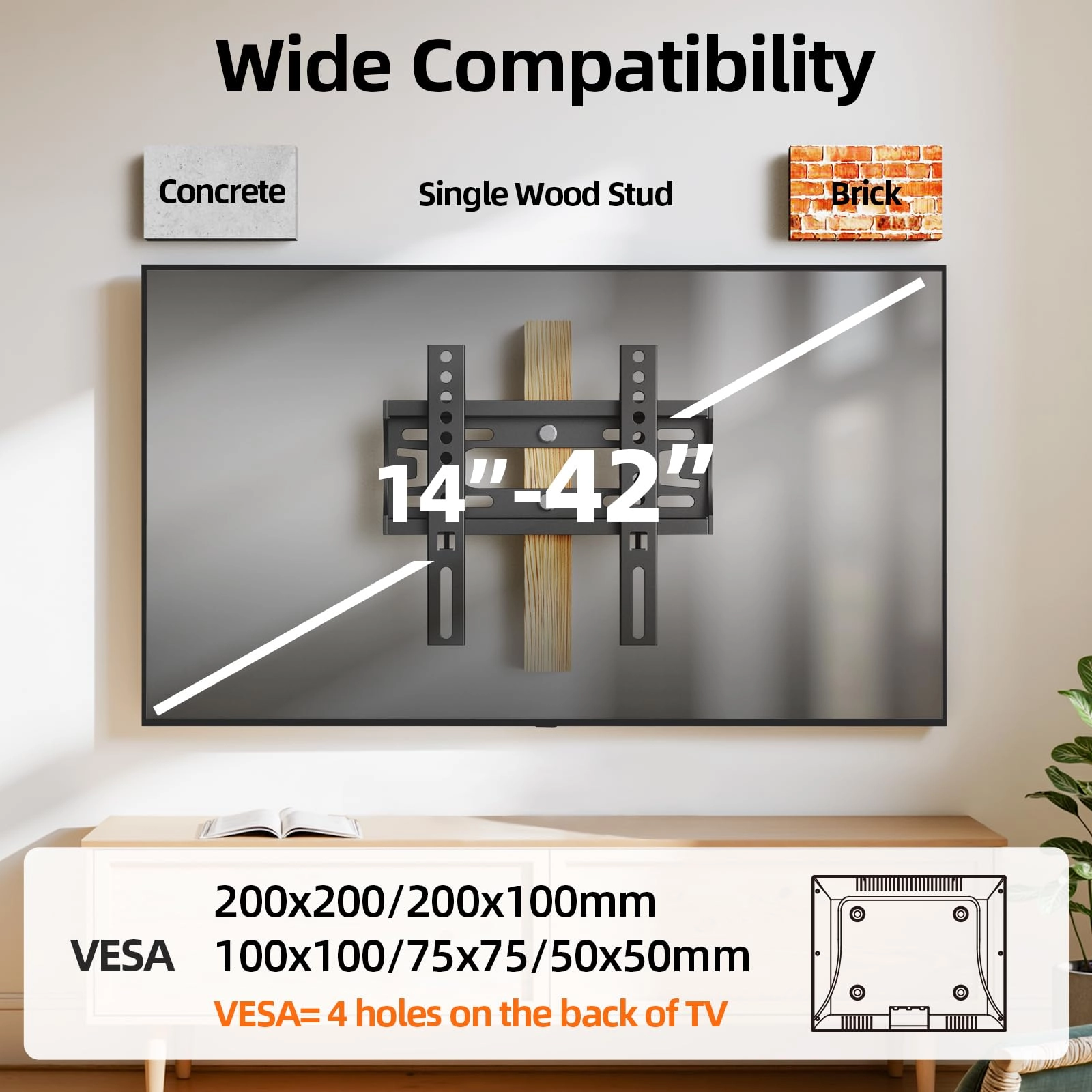 Fixed Low Profile TV Wall Mount - up to 99Lbs 24-65 inch