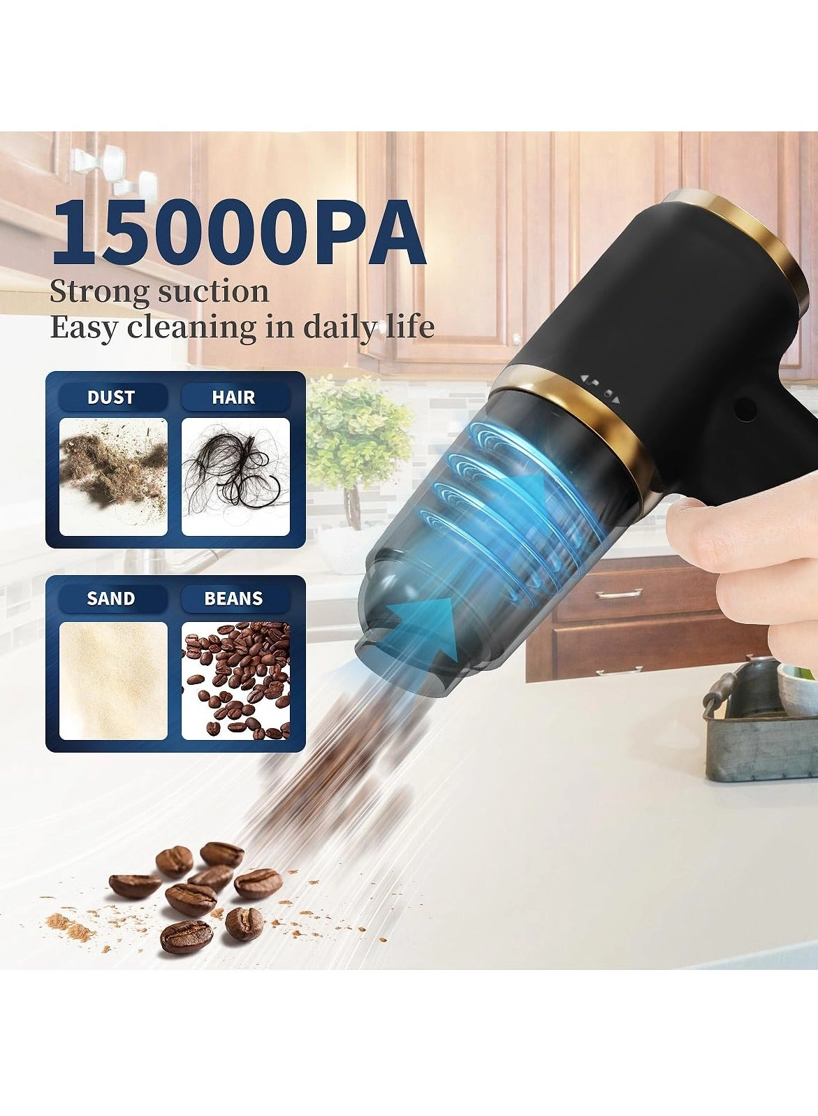 Handheld Vacuum Cleaner - 15000PA 6 in 1 Portable Cordless