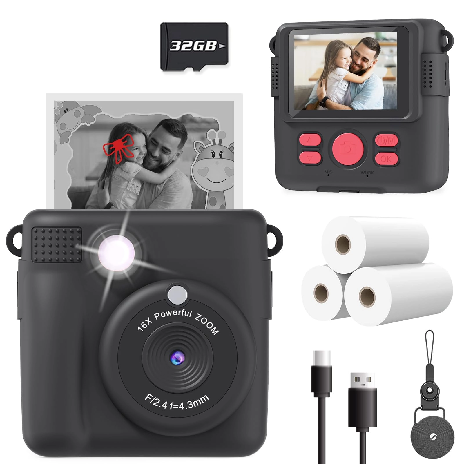 Instant Print Camera - 1080P 2.4 inch