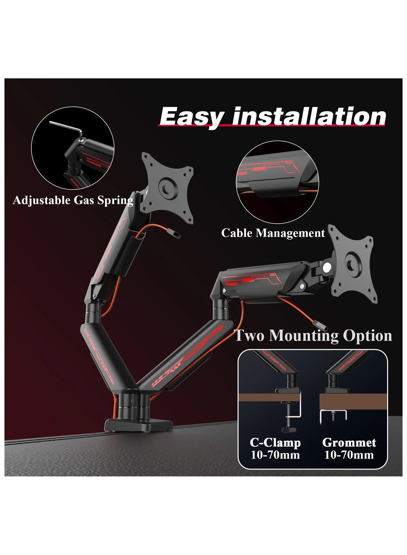 PC Monitor Arm - Dual Arm 17-35 inches 75x75mm 100x100mm