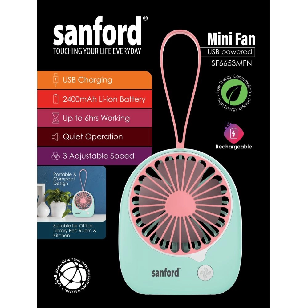Rechargeable Mini Fan - 2400mAh 4800 RPM 3-Speed USB