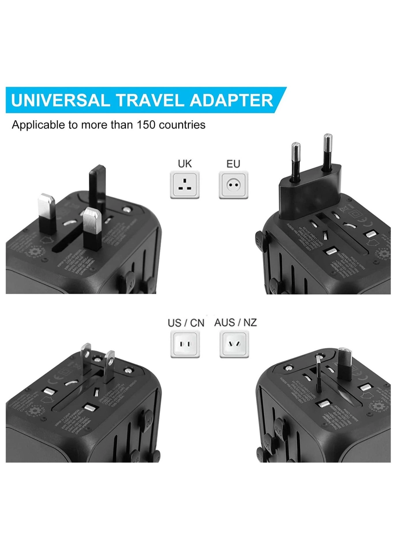Travel Adapter - British & European Connectors EU AU US 1500W