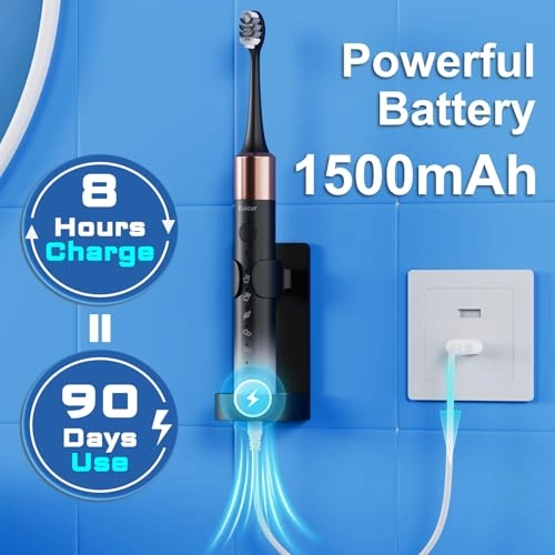 Portable Electric Soft Toothbrush - 90-Day battery life 10 Brush Heads 15 Modes
