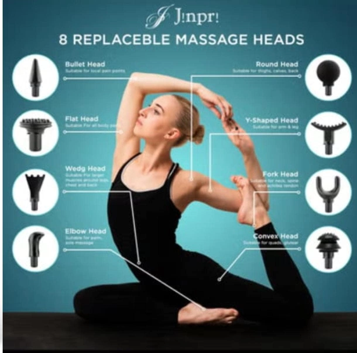 BlueX Deep Tissue Body Massager Gun - 8 Replaceable Massage Heads 32 Speed Levels