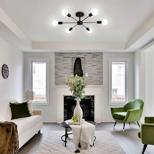 Modern Metal Chandelier - 6-Light Black