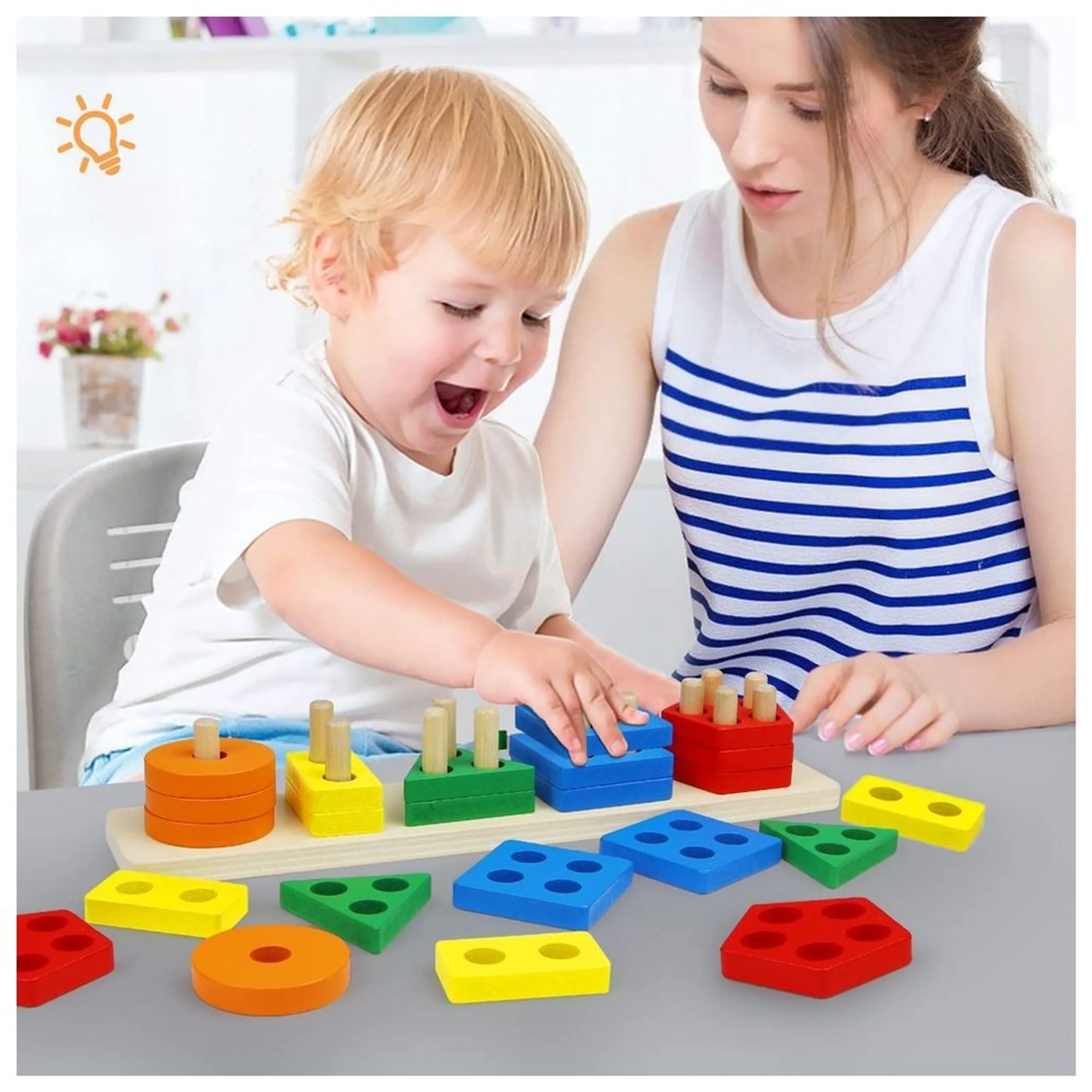Montessori Shape Sorting Stacking - Suitable for 3 years & above 21 pieces