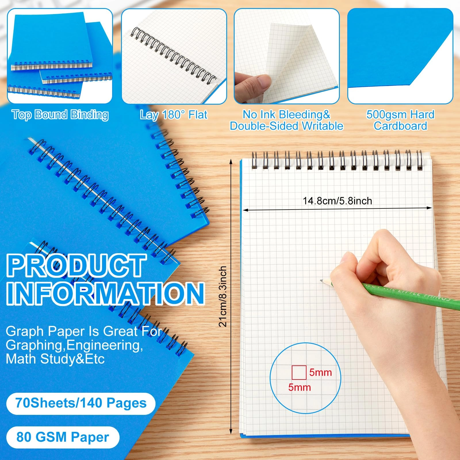 Graph Paper Spiral Notepad A5 Spiral - Grid 70 Sheets