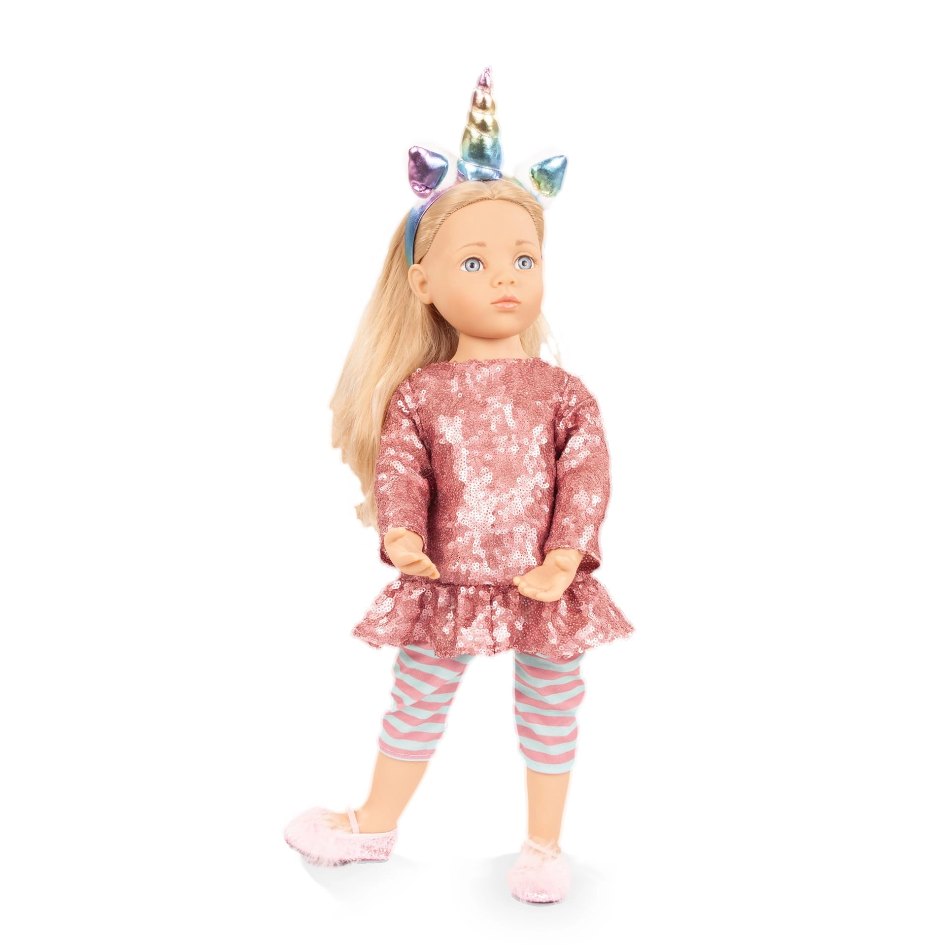 Götz Anna Unicorn Standing Poseable Doll - 19.5" Pink Sequin Dress Blonde Hair Ages 3+