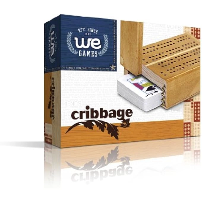 Classic Cribbage Board - 2 Track Solid Wood Metal Pegs Set