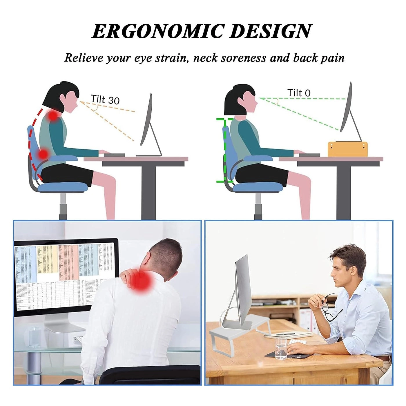 Stable Wood Computer Monitor Stand - Anti-Slip Desk Organizer