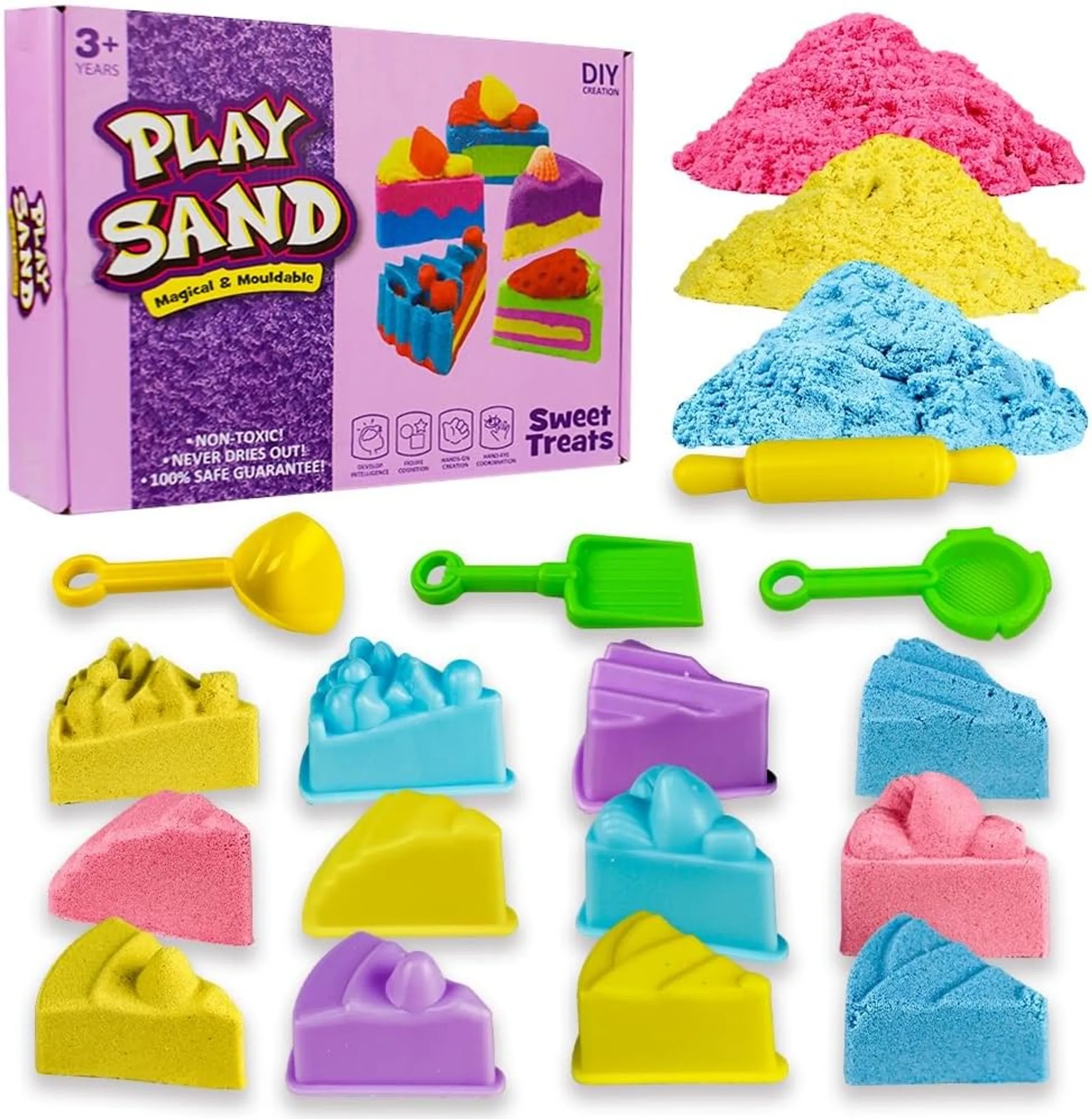 UKR Magical & Moldable Play Sand Set - 3 colors 250 g each 3D shapes