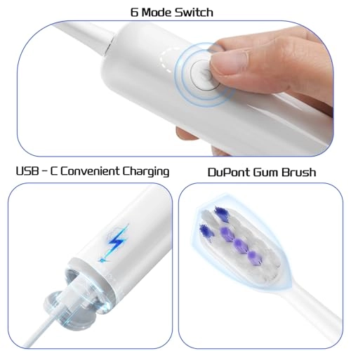 Electric Sonic Toothbrush - 3 Brush Heads 6 Modes 40000 VPM