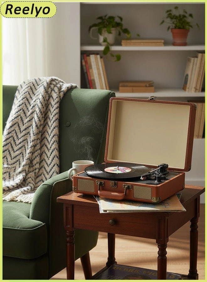 Retro Vinyl Turntable Record Player - 3 Speed Bluetooth 5.4 Portable Suitcase