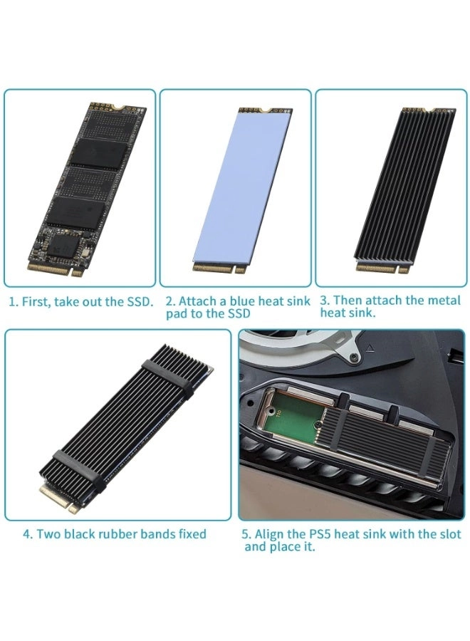 M.2 Heatsink Nvme - 2280 Thermal Silicone Pads 2 Black Rubber Straps