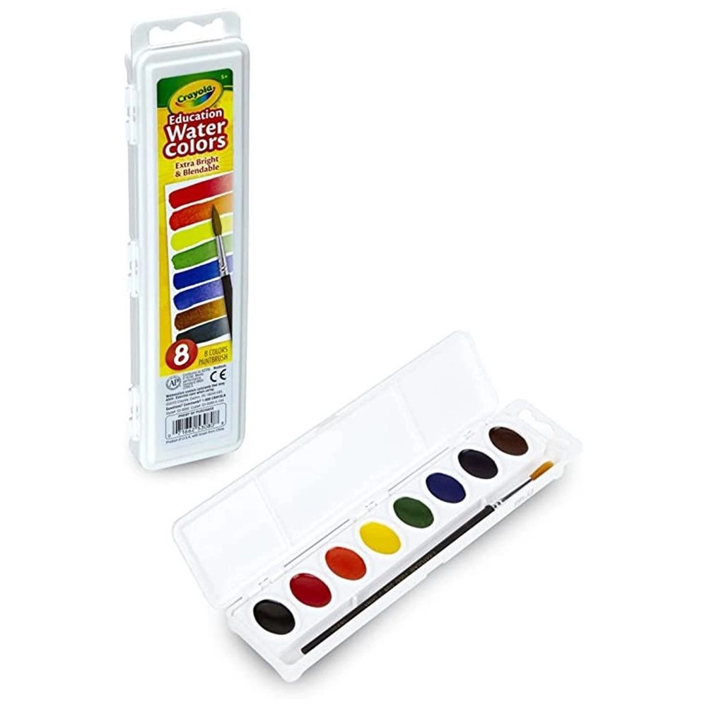 Crayola Semi Moist Oval Watercolor Pans - 8 1 Taklon Brush