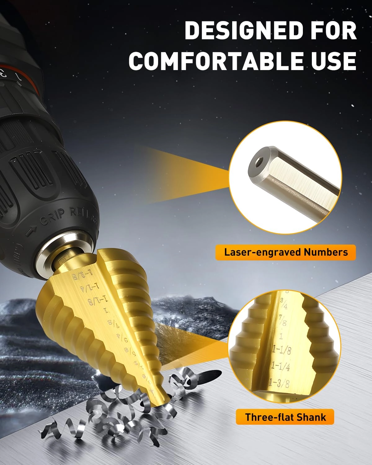 Step Drill Bit - Titanium Coated Total 10 Sizes from 1/4" to 1-3/8"