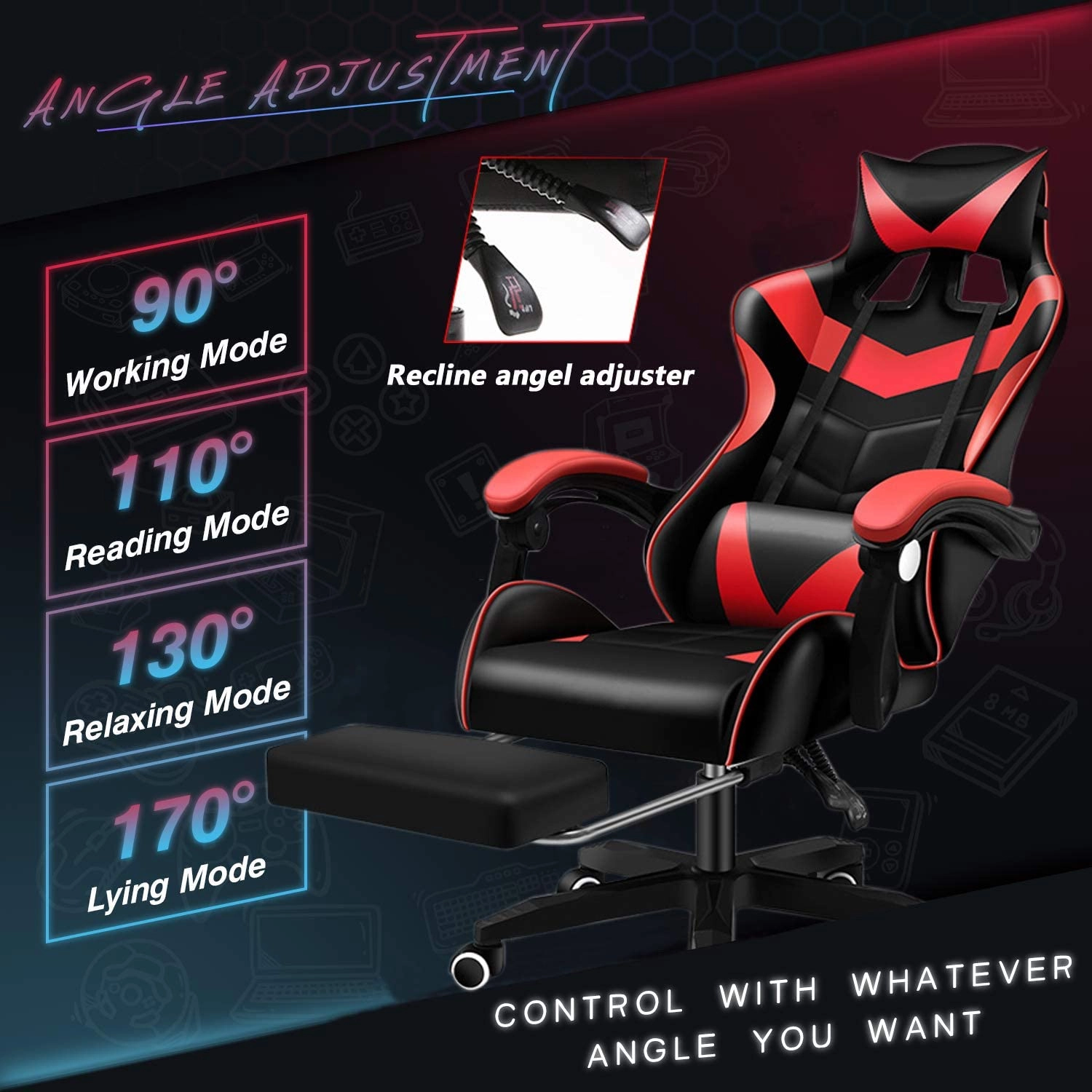 Ergonomic Gaming Chair - Racing Style Adjustable Height High-Back