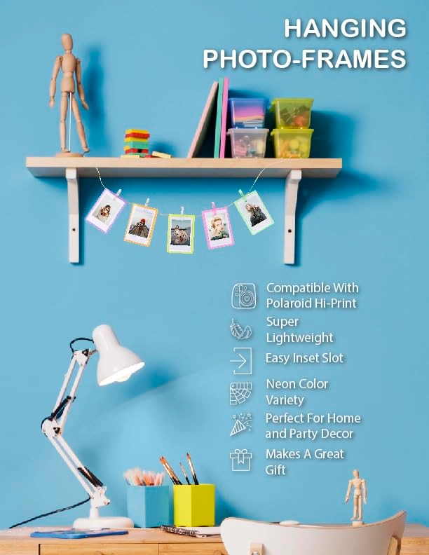 Hi-Print - 2nd Generation 2x3 Pocket Photo Dye-Sub Printer + Hi-Print 2x3 Paper - 20 Photos + Hanging Photo Frames