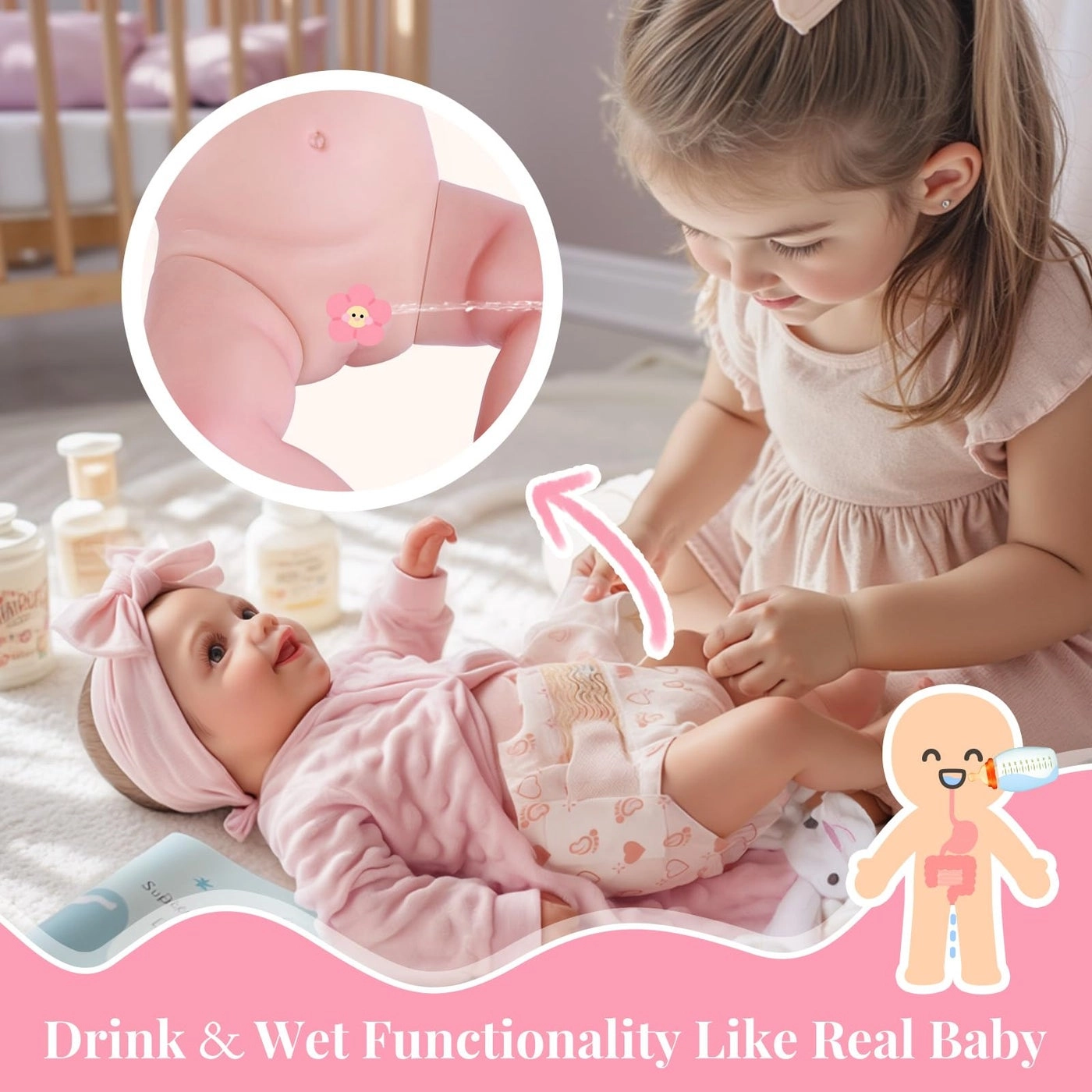 Reborn Baby Doll - 17 Inch Soft Vinyl Can Drink & Pee Ages 3+