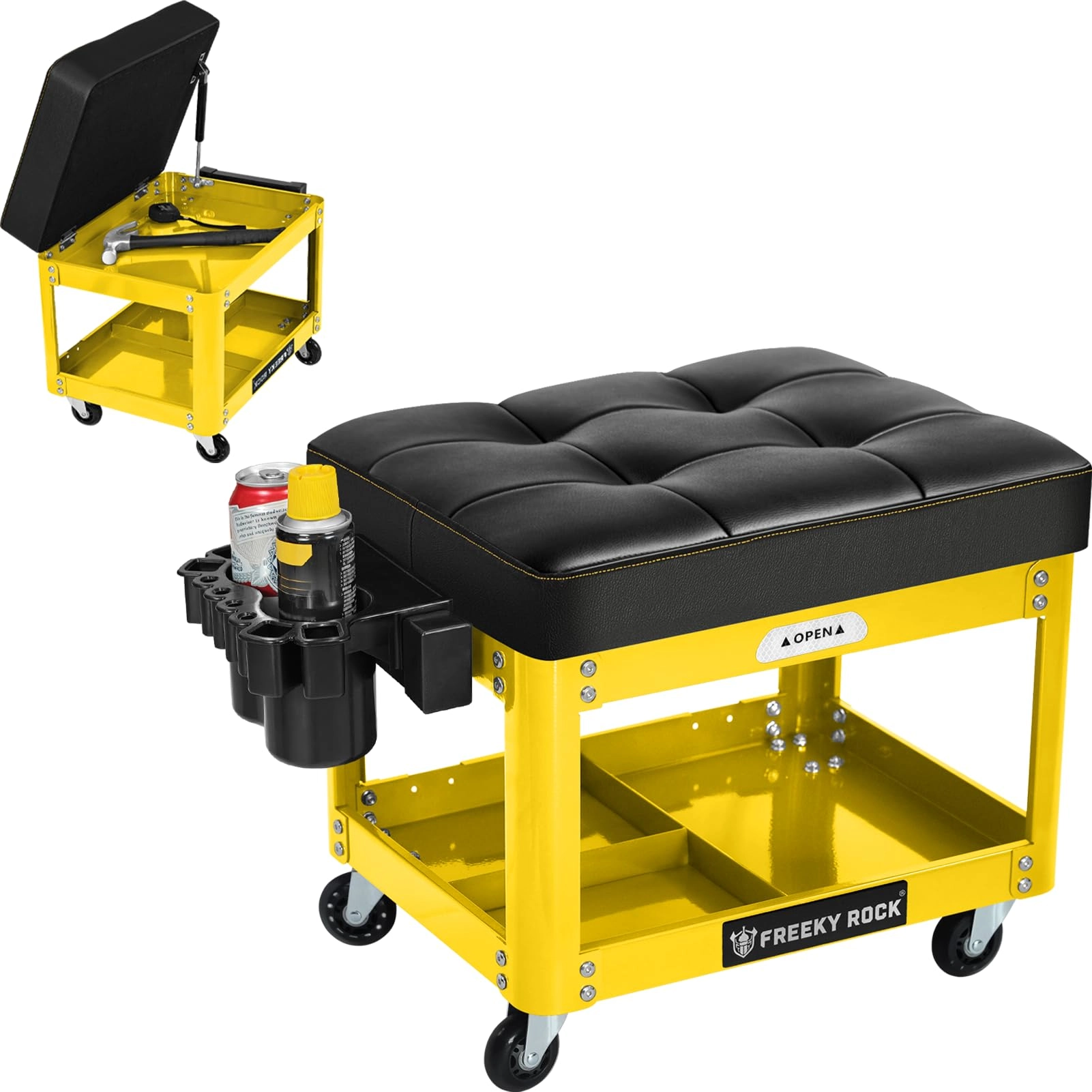 freekyrock Rolling Mechanic Shop Stool - 330 LBS 360° Swivel