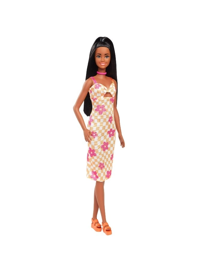 Barbie Fashionistas Flower Check Dress - 30 cm Black Hair Ages 3+