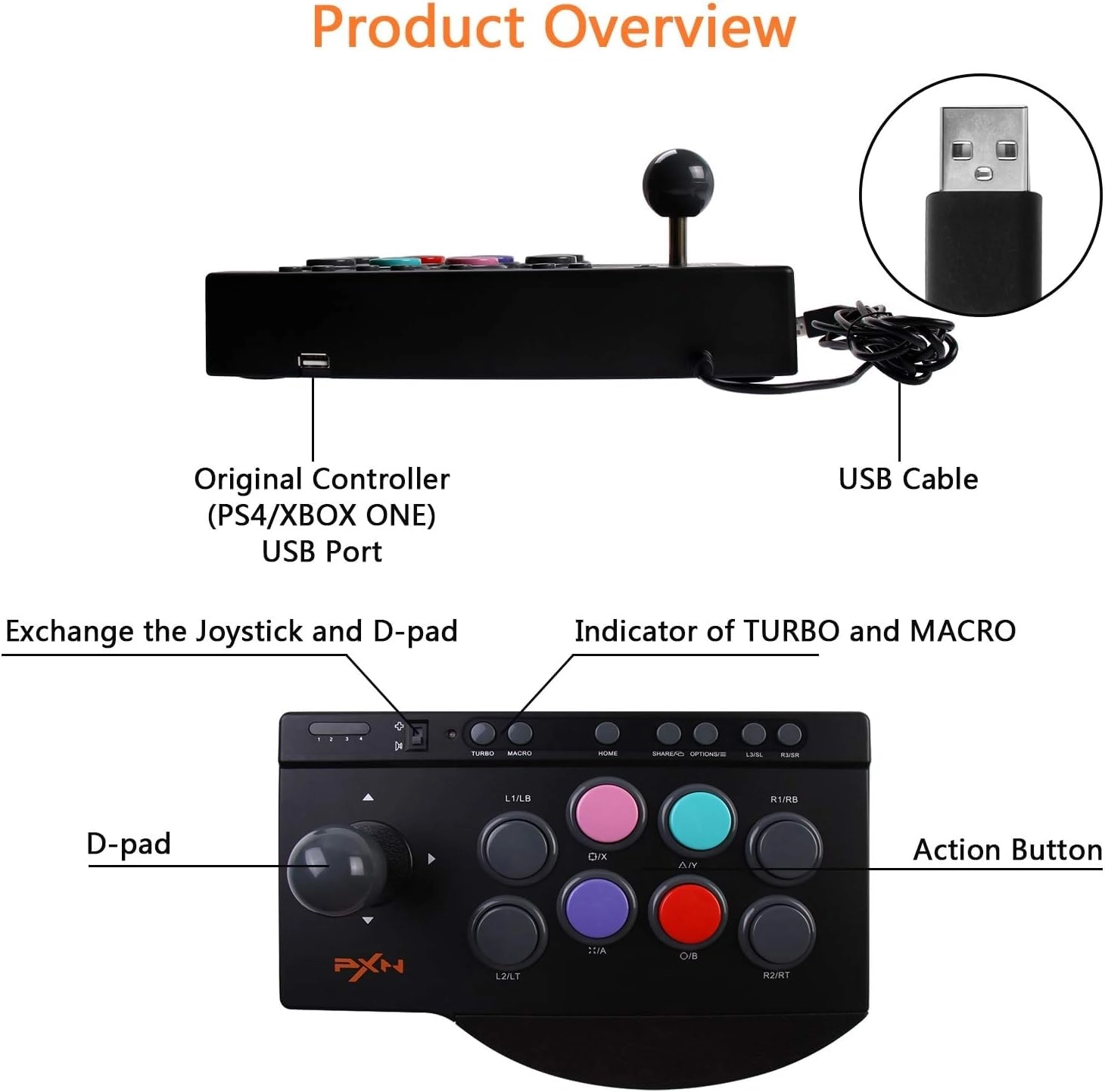Arcade Joystick Game Controller - Black PC/PS3/PS4/X-ONE