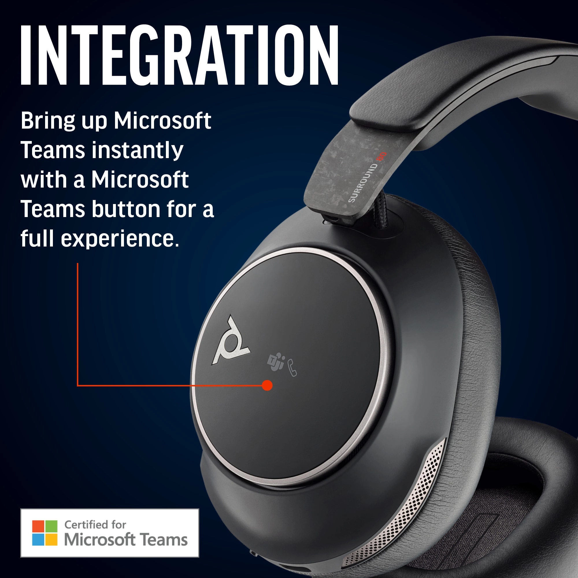 Voyager Surround 80 UC Wireless Headset + BT700 + USB C to USB A Adapter + USB C to 3.5 mm Audio Cable + Microfiber Cloth