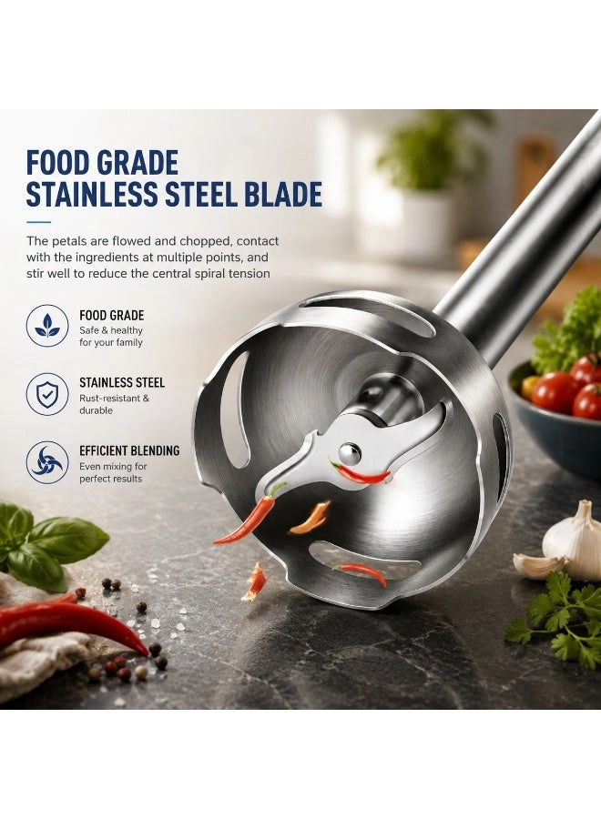 Hand Blender - Stainless Steel Blade One-Touch Control Lightweight & Compact Design