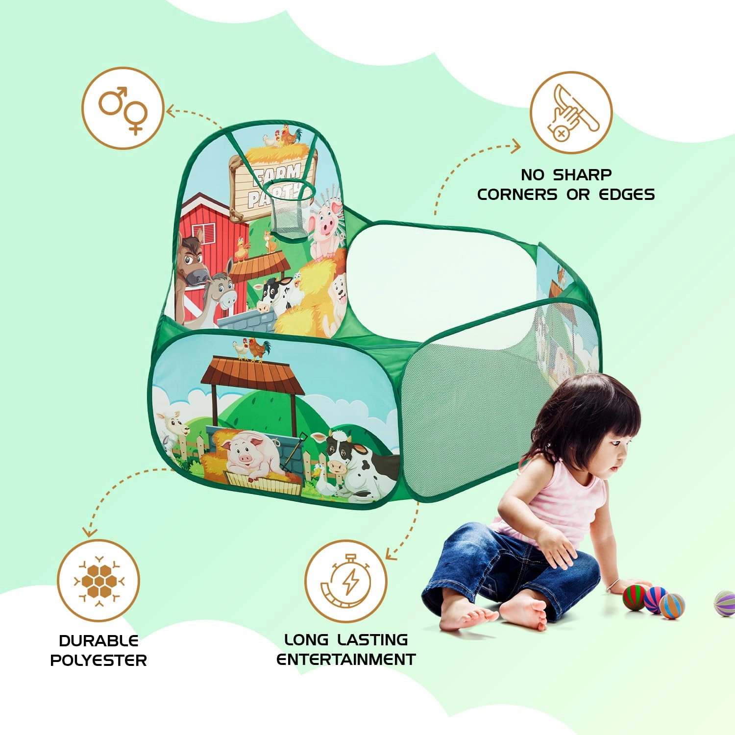 Ball Pool Play Tent - Farm Animals 30 Balls Multicolour