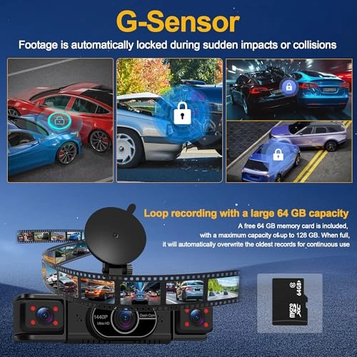 Dash Cam Front and Rear 4-Channel - 1440p